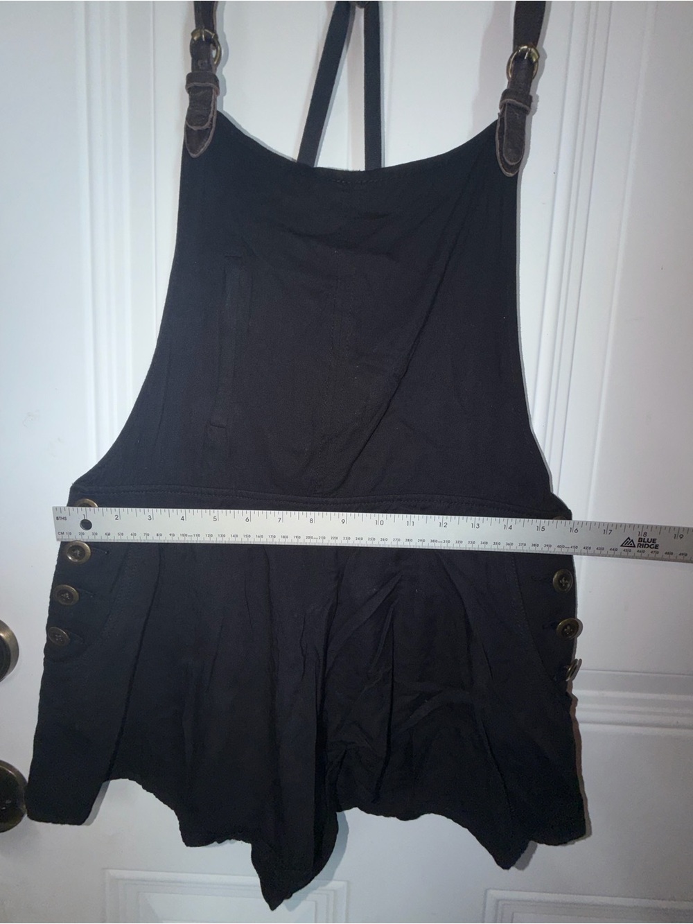 Free People Black Pinafore Mini jumpsuit with Button Accents